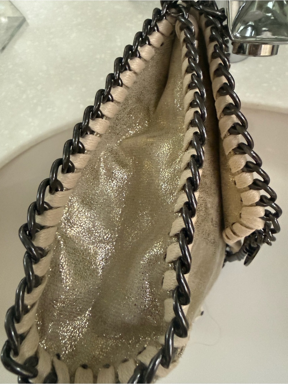 Metallic Cream Chain-Trim Shoulder Bag - Picture 5 of 6